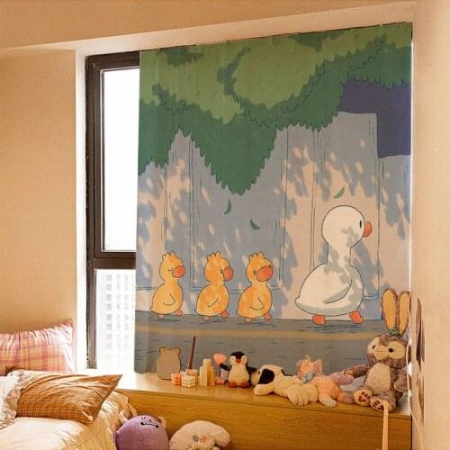 Living room curtain cartoon simple velcro self-adhesive punch-free thickening bedroom curtain shading kitchen curtain cloth