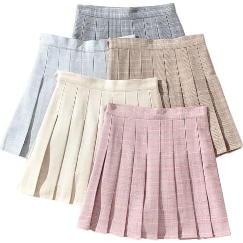 Women High Waist Pleated Skirts Preppy Style Plaid Skirts Mini Sweet Cute Ladies Student Skirt Spring Summer Woman Pleated Skirt
