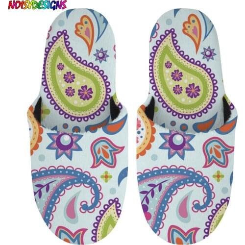 NOISYDESIGNS Creative Colorful Paisley Pattern Women Slipper for Winter Home Warm Soft Plush Indoor Shoes Unisex Custom Slippers