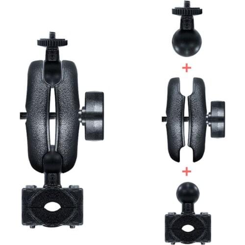 1Set Motorcycle Handlebar Bike Rail Mount Base Claw Clamp with 1 inch Rubber Ball Double Socket Arm for Go-pro SLR Camera