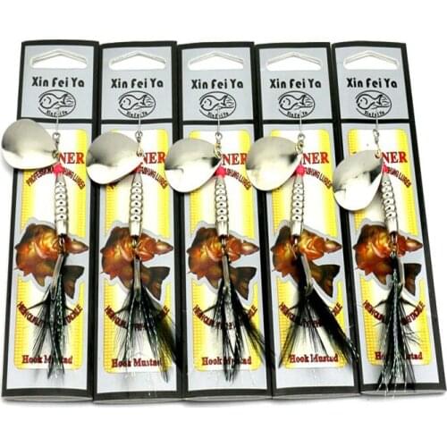 10pcs/lot Fishing Lures brand wholesale 7.7g boxed hard Bait sequined tassels rotating feather lure export explosion pin