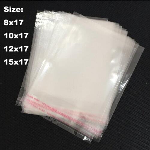 400pcs/lot 8x17, 10x17, 12x17, 15x17cm Transparent Self-adhesive OPP Bags Plastic Bag Pouches For Wedding Party Packaging Bags