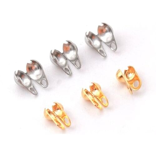 50pcs/lot 1.5/2/3.2mm Stainless Steel End Crimp Beads Ball Chain Connector Ending Clasp for DIY Jewelry Findings Making