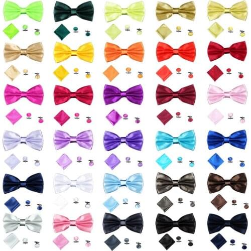 500sets/lot new fashion 3PCS/set Men Slim Butterfly bow tie+Cufflinks+Pocket Square Hankerchief Hanky set/Wedding Party Bowtie