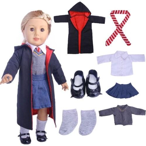 7Pcs Magic School Uniform Inspired Doll Clothes Outfits for American Girl Dolls18 Inch Doll Clothes Cosplay Costume Children Toy