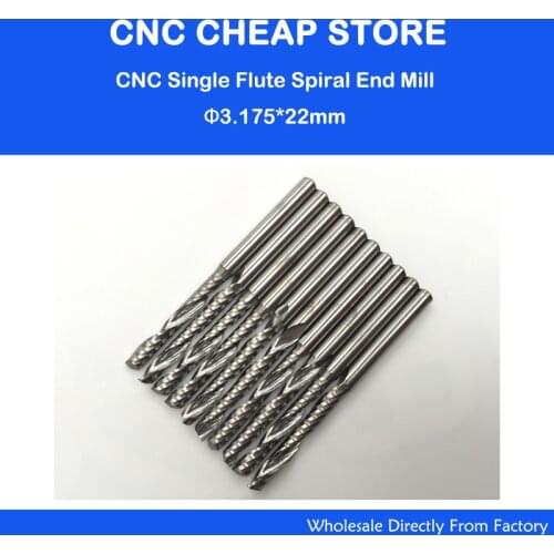 Promotion 10pcs/lot 1/8" High Quality Cnc Bits Single Flute Spiral Router Carbide End Mill Cutter Tools 3.175 x22mm