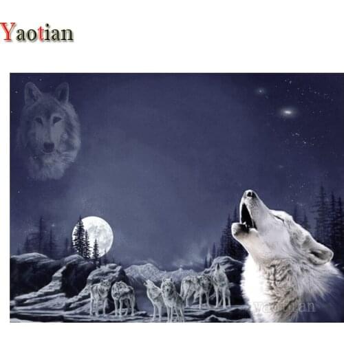 Wolf Family Moon Snow Scene 5D Diamond Painting Full Drill Square Mosaic Embroidery Diy Cross Stitch Kit Handmade Home Decor