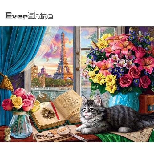 Evershine Diamond Painting Flower 5D DIY New Arrival Cross Stitch Diamond Embroidery Cat Mosaic Needlework Animals Home Decor