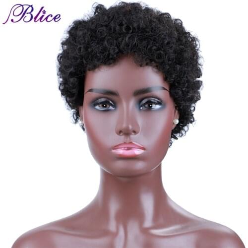 Blice Short Afro Curly Synthetic Hair Wigs For Women Machine Made Breathe Freely Wig With Kanekalon Fiber