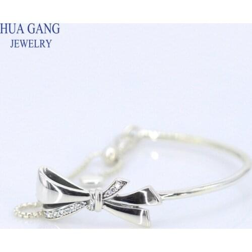 High Quality925 sterling silver jewelry gorgeous bow bracelet simple and elegant hand jewelry women