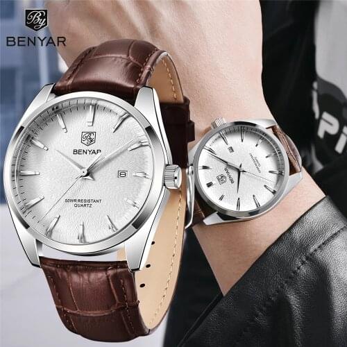 BENYAR Quartz Men Watch 2021 Top Brand Luxury Wristwatch Casual Fashion Leather Strap 41mm Dial Waterproof Clock Automatic Date