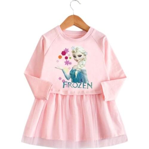 Disney Frozen Girls Princess Long Sleeve Dresses Spring Autumn Baby Cotton Dress Clothing Dancing Children Clothes