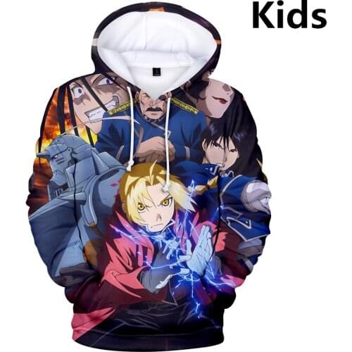 3 To 14 Years Kids Hoodies Fullmetal Alchemist 3D Full Print Boys Girls Hoodie Sweatshirt Long Sleeve Jacket Coat Teen Clothes