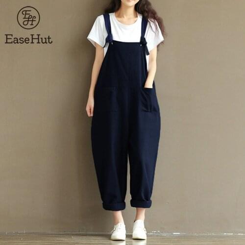 EaseHut 2020 Summer Rompers Womens Jumpsuits Vintage Sleeveless Backless Casual Loose Solid Overalls Strapless PaysuitsPlus Size