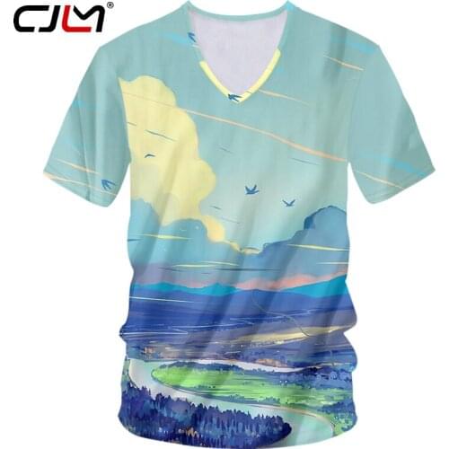 CJLM TShirts Summer New Man T-Shirts 3D Printed Mountain Landscape Attire Slim Fit T Shirts Comic Style 6XL Dropship Wholesale