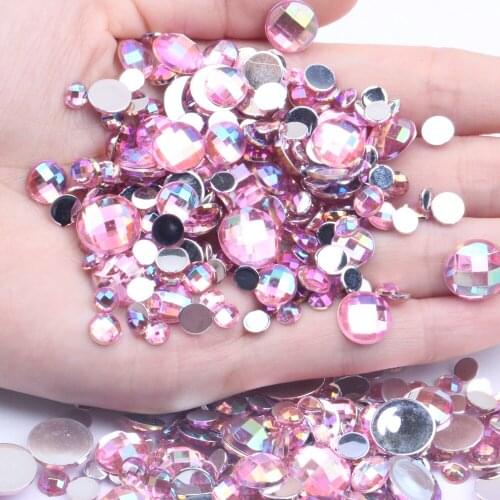Good Sale Acrylic Flat Back Round Earth Facets Light Pink AB Acrylic Beads Nail Art Rhinestone Glue On Beads Decorate
