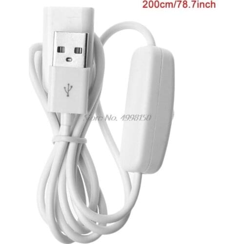 1PCS 2m USB White Cable Male to Female with Switch ON/OFF Cable Extension Toggle for USB Lamp USB Fan Power Line Dropship