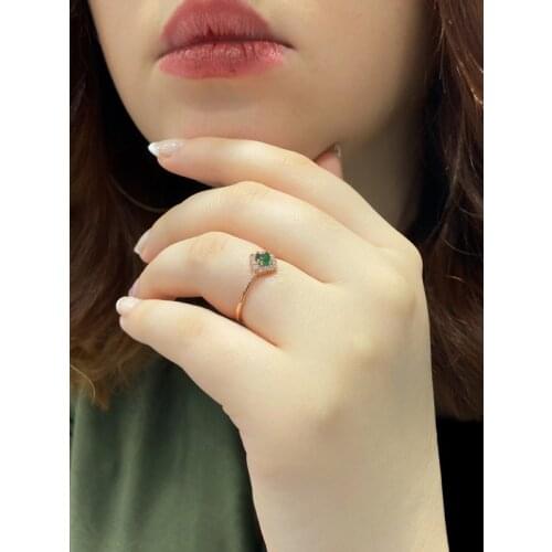 Tiny Emerald green Zircon Stone Gold Montür 925 Silver Ring