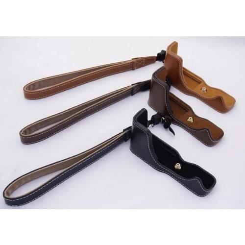 Leather Camera Hard Bag Half Body Case Cover Leather Hand Grip Strap wrist Strap For Canon EOS M10