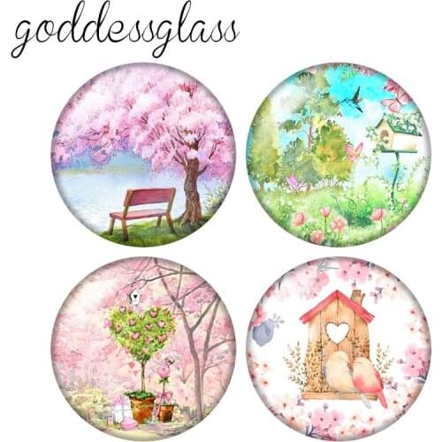 Beauty Flowers Trees Drawings 10pcs 12mm/18mm/20mm/25mm Round photo glass cabochon demo flat back Making findings ZB0948