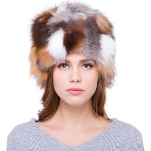 Best Selling High-quality Fox Fur Splicing Weave Hat Women Autumn Outdoor Red Fox Fur Keep Warm Cap Winter Accessories Designer