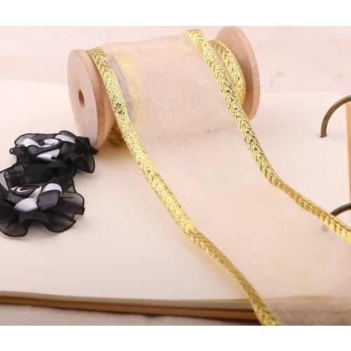 1YARD 6.1CM Wired Edge Golden Lurex Metallic Ribbon. Gift Bow,Wedding,Cake Wrap,Tree Decoration