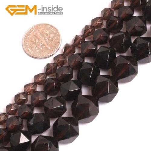 Natural Stone Brown Smoky Quartzs Faceted Polygonal Beads For Jewelry Making Strand 15" DIY Bracelet Necklace 6mm 8mm 10mm 12mm
