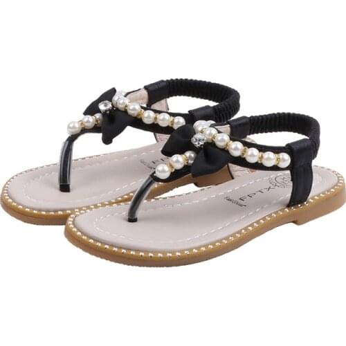 Baby Girl Fashion Beaded Bow Summer Sandals 2021 For Kids Party Girl Princess Shoes Beach Child Sandals 1 5 6 8 10 12 Years Old