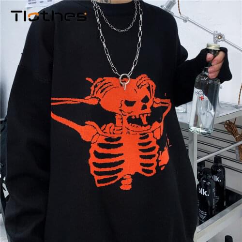 Fashion Skulls Sweater Women Jumper Loose Goth Graphic Knitwear Clothing Gothic Y2k Pullover Pattern Sweater Women Men Oversize