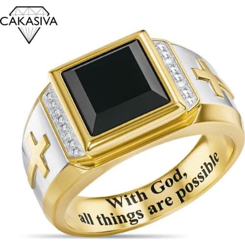 Mens S925 Vintage Cross Black Zircon Ring Party Gift Jewelry Ring Wholesale size 8-13