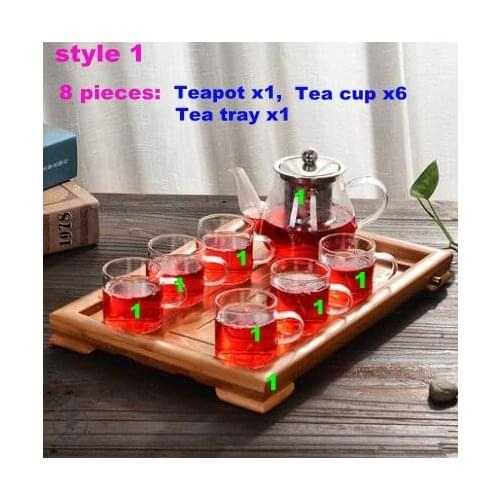 Set of heat-resistant glass tea sets teapots stainless steel filters red tea cups elegant cups