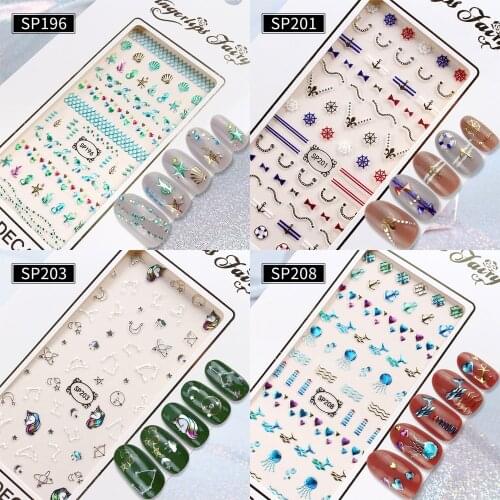 1pc Summer Ocean Whale Jellyfish 3D Self Adhesive Decal Blue Bronzing Manicure Decoration Silver Laser Sticker Beauty Tools