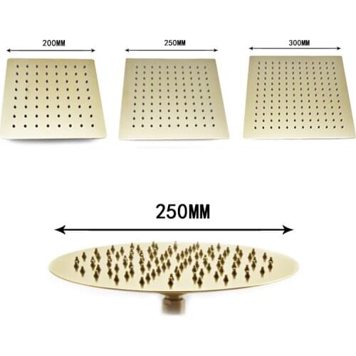 Free Shipping 8/10/12 Inch Stainless Steel Rainfall Shower Head Bathroom Square/ Round Showerhead Accessory Brushed Gold Finish