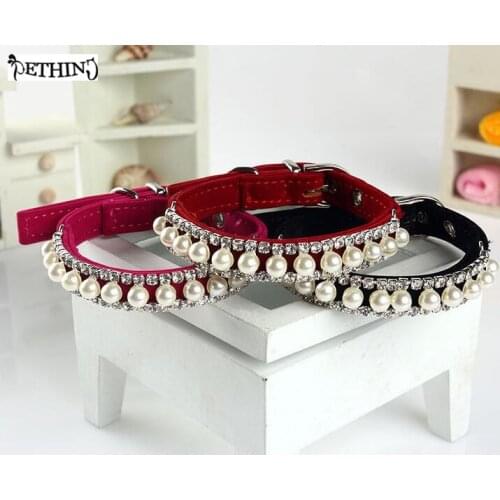 New Fashion Diamond Dog Pet Collar Puppy Collars Cat Accessories Rhinestone With Buckle Personalized Pearl Necklace For Pet Dogs