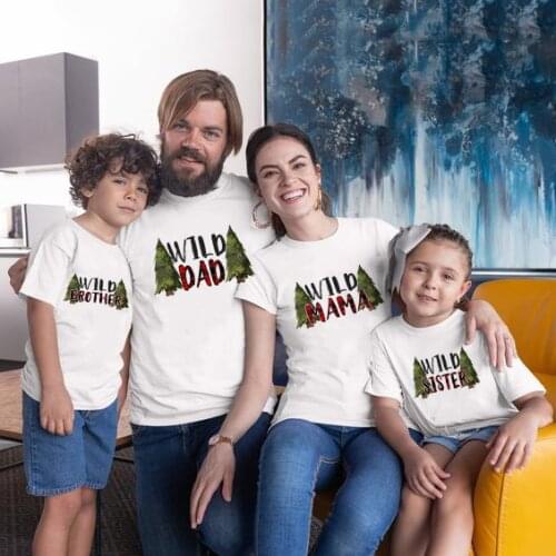 Wild Mom and dad family matching outfits buffalo plaid shirts family tops wild one woodland short sleeve tees