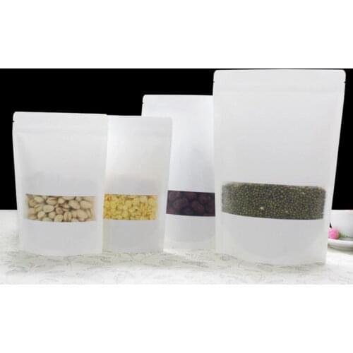 14*20+4cm 100pcs white Scrub kraft paper bags stand up Zipper/zip lock packaging bag with window for Food/Tea/Nut/Coffee
