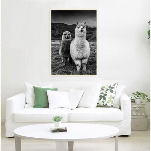 Alpaca Poster Canvas Art Painting Animal Prints Wall Art Nursery Decorative Picture Llama Black and White Wall Kids Room Decor
