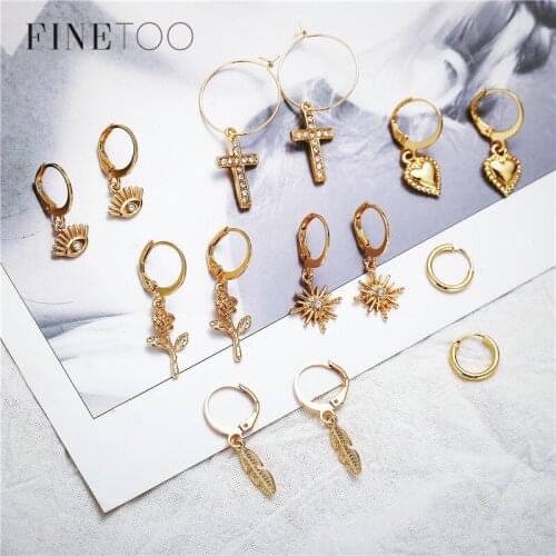 Simple Small Hoops Earrings for Women Minimalist Small Eyes Cross Star Flower Circle Hoop Endless Earrings Cartilage Earrings