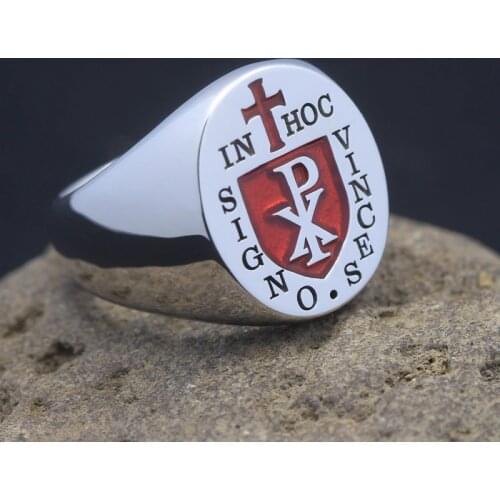 Knights Templar Masonic In Hoc Signo Vinces Chi Rho 925 Sterling Silver Ring