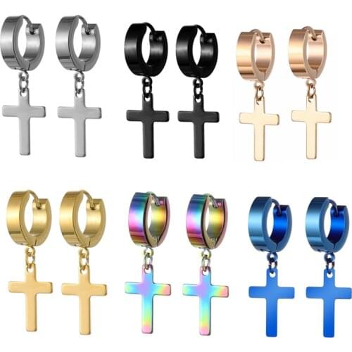 Punk Earrings Men Stainless Steel Dropping Earrings Black/Gold Cross Gothic Rock Earrings for Women boucle oreille femme 2021
