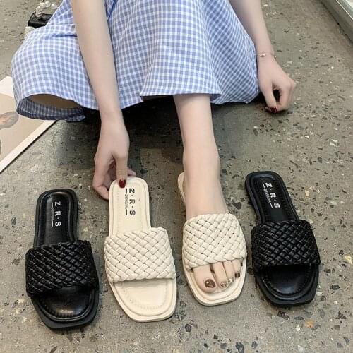 Flat Slippers Women Shoes Woman Slides Summer Slipper Open Toe Solid Leather Cross Beach Slippers 2021 New Flip Flops Plus Size