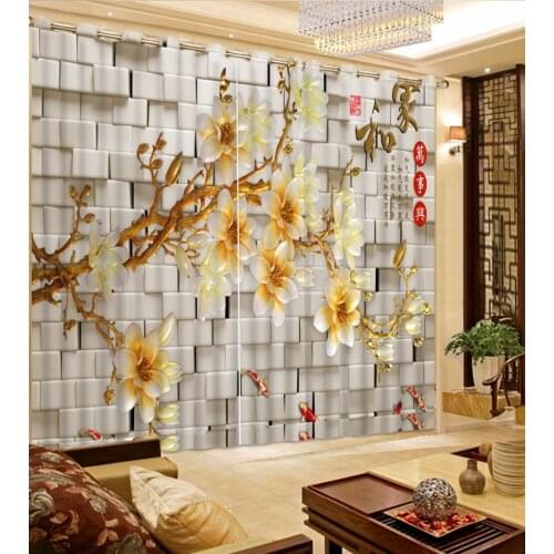 Bedroom Curtains Magnolia print Luxury Blackout 3D Window Curtains For Living Room Customized size Drapes Rideaux Cortinas