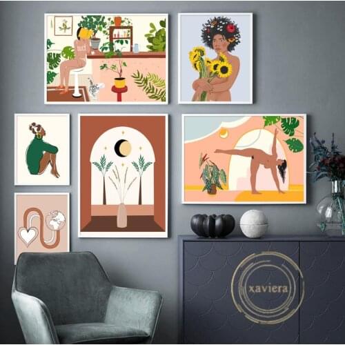 Nordic Girl Plant Flower Illustration Poster Modern Fashion Sexy Woman Wall Art Canvas Wall Art Picture Home Decor Living Room