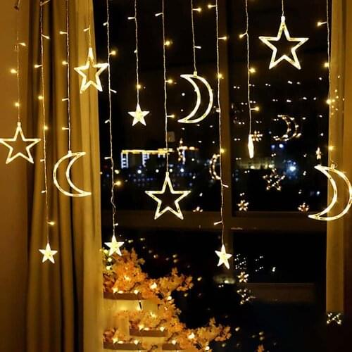 Wedding Decoration Moon Star Lamp Curtain Lights for Valentines Christmas Garlands Holiday String Light 220V Lantern Fairy Lamp