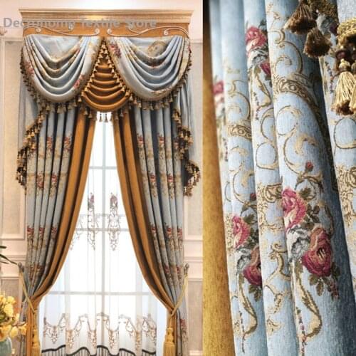 Thicken Luxury Jacquard European-Style Luxury Atmosphere Stitching American Shading curtains for bedroom living room tulle