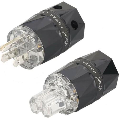 Viborg VM503R+VF503R Pure Red Copper Rhodium Plated US Power Plug IEC Female Connector Top DIY Mains Power Cable