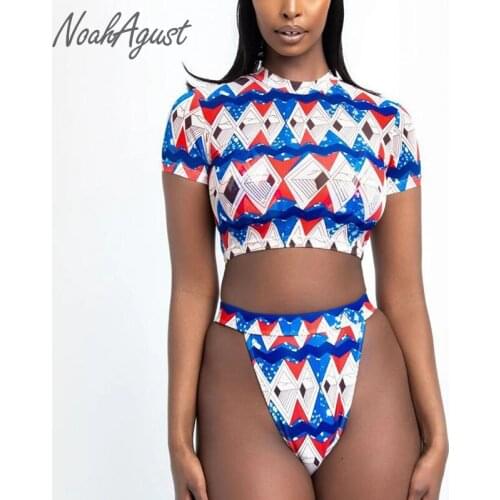 High Leg African Brazilian Bikini Swimwear Female Thong Bathing Suit Short Sleeve Sexy Swimsuit Push Up Swim Suit Beachwear 2021