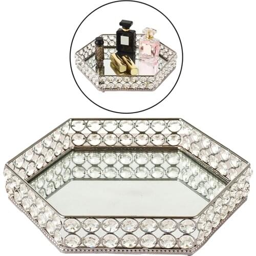 Mirrored Crystal Vanity Tray - Decorative Serving Tray for Perfume, Jewelry and