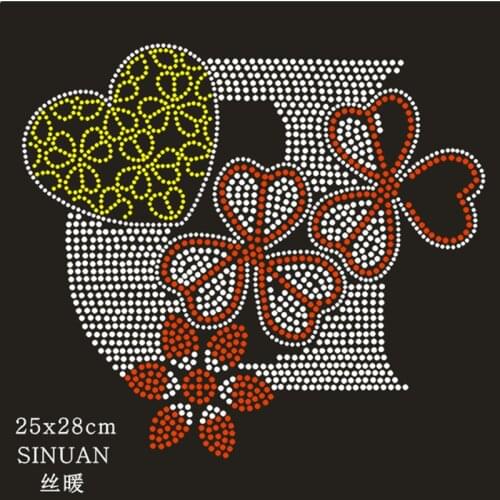 Iron Heat Transfer Heart Strass Cristal T-Shirt 3Pieces Glitter Beads For Clothes Iron-On Glass Stones Rhinestone For Fabric