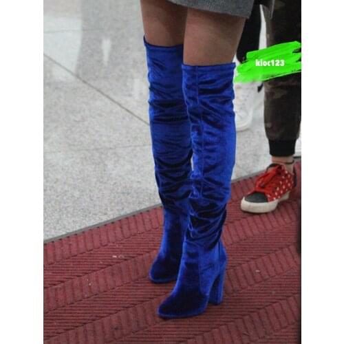 Sestito Hot 2018 Women Shinning Velvet Over-the-knee Boots Ladies Chunky Heels Back Zipper Dress Runway Shoes Woman Slim Boots